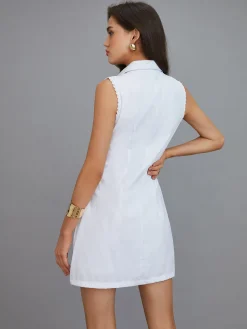 COMMENSE Casual Tie Front Embroidery Short Dress* White Dresses|Casual Dresses