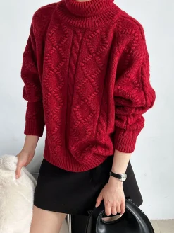 COMMENSE Casual Turtleneck Twist Sweater* Sweater Tops|Sweaters & Cardigans