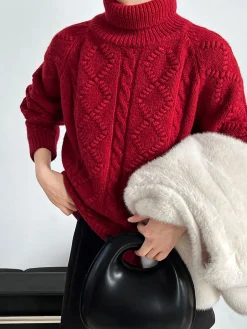 COMMENSE Casual Turtleneck Twist Sweater* Sweater Tops|Sweaters & Cardigans
