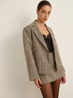 COMMENSE Checked Button Slit Blazer* Outerwear|Blazers