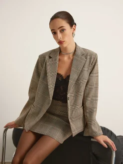 COMMENSE Checked Button Slit Blazer* Outerwear|Blazers