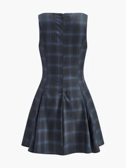 COMMENSE Checked Pleated Zipper Tank Dress* Dresses