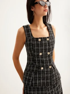 COMMENSE Checked Tweed Button Vest* Outerwear|Vests