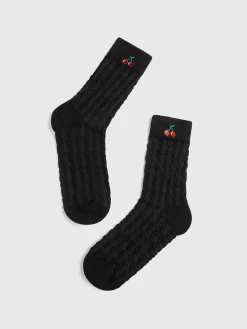 COMMENSE Cherry Embroidered Twist Warm Pile Socks* Socks & Tights|Accessories