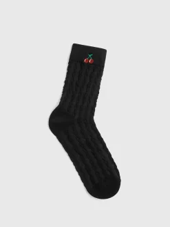 COMMENSE Cherry Embroidered Twist Warm Pile Socks* Socks & Tights|Accessories