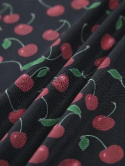 COMMENSE Cherry Print Cami Short Dress* Black Dresses|Casual Dresses