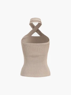 COMMENSE Chestnut Halter Rib Knit Top* Sweater Tops|Sweaters & Cardigans