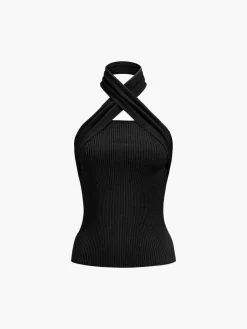 COMMENSE Chestnut Halter Rib Knit Top* Sweater Tops|Sweaters & Cardigans