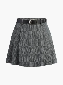 COMMENSE Chevron Belted Tweed Skirt* Skirts|Bottoms