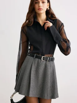 COMMENSE Chevron Belted Tweed Skirt* Skirts|Bottoms