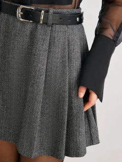 COMMENSE Chevron Belted Tweed Skirt* Skirts|Bottoms