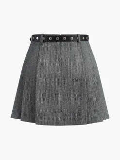 COMMENSE Chevron Belted Tweed Skirt* Skirts|Bottoms