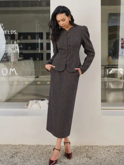 COMMENSE Chevron Button Slim Blazer* Outerwear|Blazers
