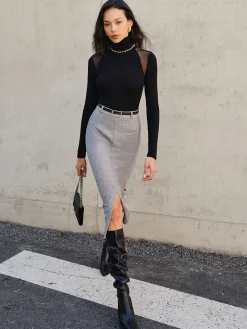 COMMENSE Chevron Split Midi Skirt Without Belt* Skirts|Bottoms