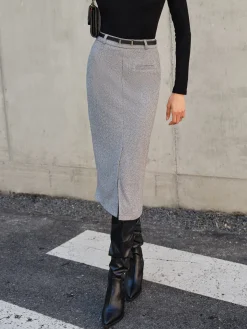 COMMENSE Chevron Split Midi Skirt Without Belt* Skirts|Bottoms