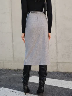 COMMENSE Chevron Split Midi Skirt Without Belt* Skirts|Bottoms