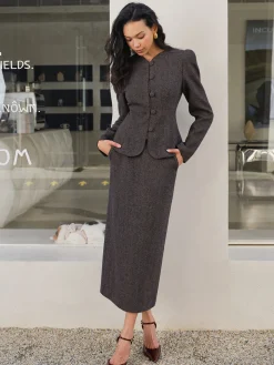 COMMENSE Chevron Split Pockets Skirt* Skirts|Matching Sets