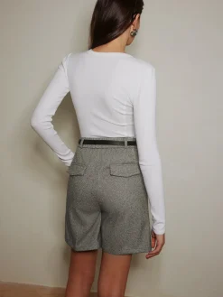 COMMENSE Chevron Tweed Belted Knee Shorts* Shorts|Bottoms