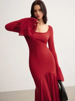 COMMENSE Chiffon Hem Slim Panel Dress* Casual Dresses|Cocktail & Party Dresses