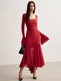 COMMENSE Chiffon Hem Slim Panel Dress* Casual Dresses|Cocktail & Party Dresses