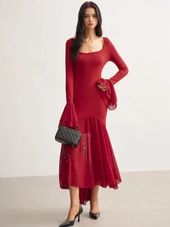 COMMENSE Chiffon Hem Slim Panel Dress* Casual Dresses|Cocktail & Party Dresses