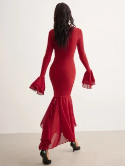 COMMENSE Chiffon Hem Slim Panel Dress* Casual Dresses|Cocktail & Party Dresses
