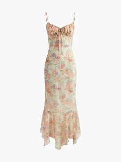 COMMENSE Chiffon Ruffle Cami Floral Dress* Casual Dresses|Floral Dresses
