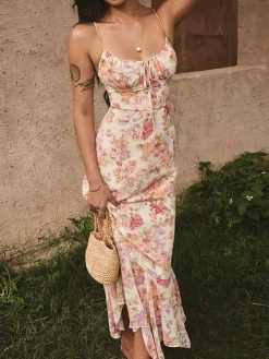 COMMENSE Chiffon Ruffle Cami Floral Dress* Casual Dresses|Floral Dresses
