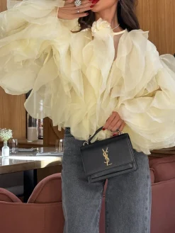 COMMENSE Chiffon Ruffled Crew Neck Blouse* Blouses & Shirts|Tops