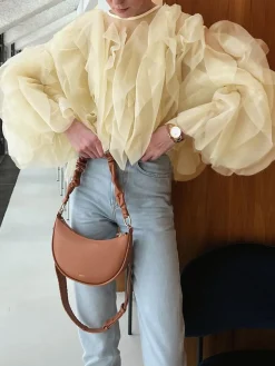 COMMENSE Chiffon Ruffled Crew Neck Blouse* Blouses & Shirts|Tops