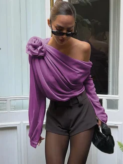 COMMENSE Chiffon Semi-sheer One Shoulder Asymmetrical Top* Blouses & Shirts|Tops