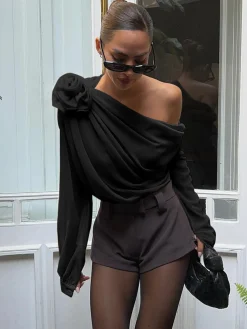 COMMENSE Chiffon Semi-sheer One Shoulder Asymmetrical Top* Blouses & Shirts|Tops