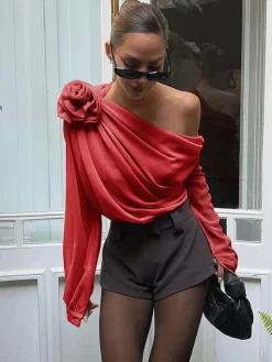 COMMENSE Chiffon Semi-sheer One Shoulder Asymmetrical Top* Blouses & Shirts|Tops
