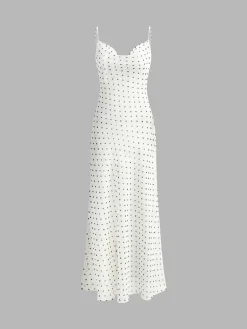 COMMENSE Chiffon Sheer Polka Dot Print Backless Long Dress* Casual Dresses|Cocktail & Party Dresses