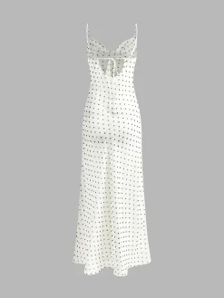COMMENSE Chiffon Sheer Polka Dot Print Backless Long Dress* Casual Dresses|Cocktail & Party Dresses