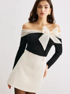 COMMENSE Chiffon-Bow Off-Shoulder Slim Blouse* Blouses & Shirts|Tops