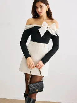 COMMENSE Chiffon-Bow Off-Shoulder Slim Blouse* Blouses & Shirts|Tops