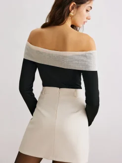 COMMENSE Chiffon-Bow Off-Shoulder Slim Blouse* Blouses & Shirts|Tops