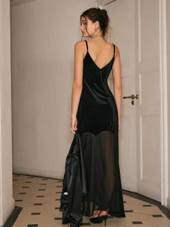 COMMENSE Chiffon-Hem Velvet Cami Dress* Black Dresses|Cocktail & Party Dresses