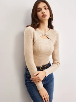 COMMENSE Chinese Knot Cutout Sweater* Sweater Tops|Sweaters & Cardigans