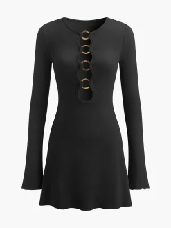 COMMENSE Circle-Ring Cutout Jersey Dress* Black Dresses|Cocktail & Party Dresses