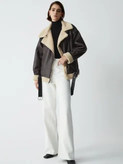 COMMENSE Classic Sherpa Lined Shearling Leather Flight Jacket* Outerwear|Jackets
