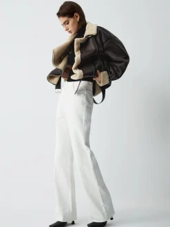COMMENSE Classic Sherpa Lined Shearling Leather Flight Jacket* Outerwear|Jackets