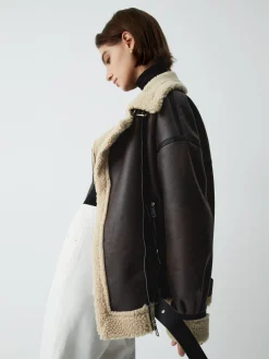 COMMENSE Classic Sherpa Lined Shearling Leather Flight Jacket* Outerwear|Jackets