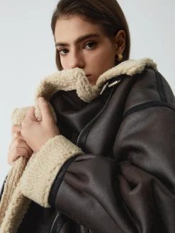 COMMENSE Classic Sherpa Lined Shearling Leather Flight Jacket* Outerwear|Jackets