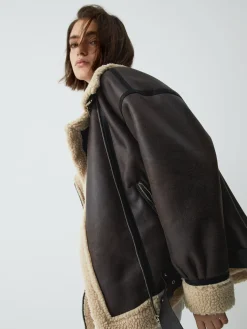 COMMENSE Classic Sherpa Lined Shearling Leather Flight Jacket* Outerwear|Jackets