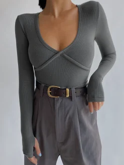 COMMENSE Classic V-Neck Long Sleeve Shirt* T-shirts|Tops