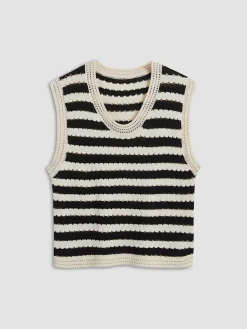 COMMENSE Classy Stripe Crochet Sweater Vest* Sweater Vests|Sweaters & Cardigans