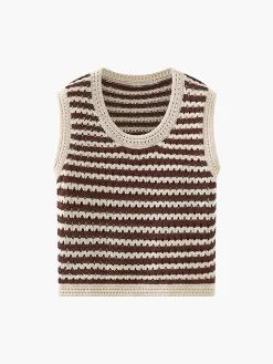 COMMENSE Classy Stripe Crochet Sweater Vest* Sweater Vests|Sweaters & Cardigans