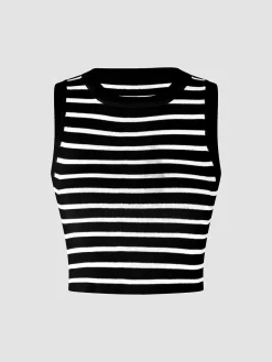 COMMENSE Classy Stripe Crop Tank Top* Sweater Vests|Sweaters & Cardigans